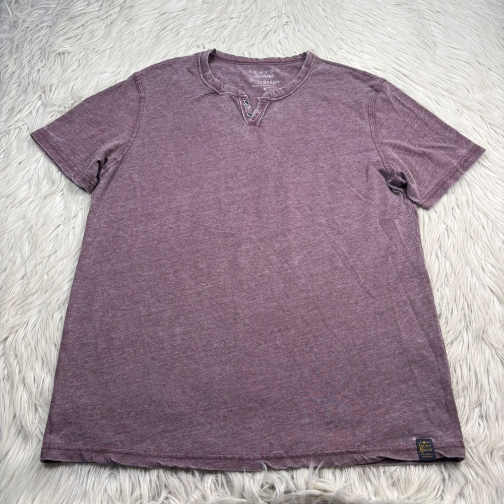 Lucky Brand Men's M Washed Maroon Venice Burnout Short Sleeve Henley Tee Moto